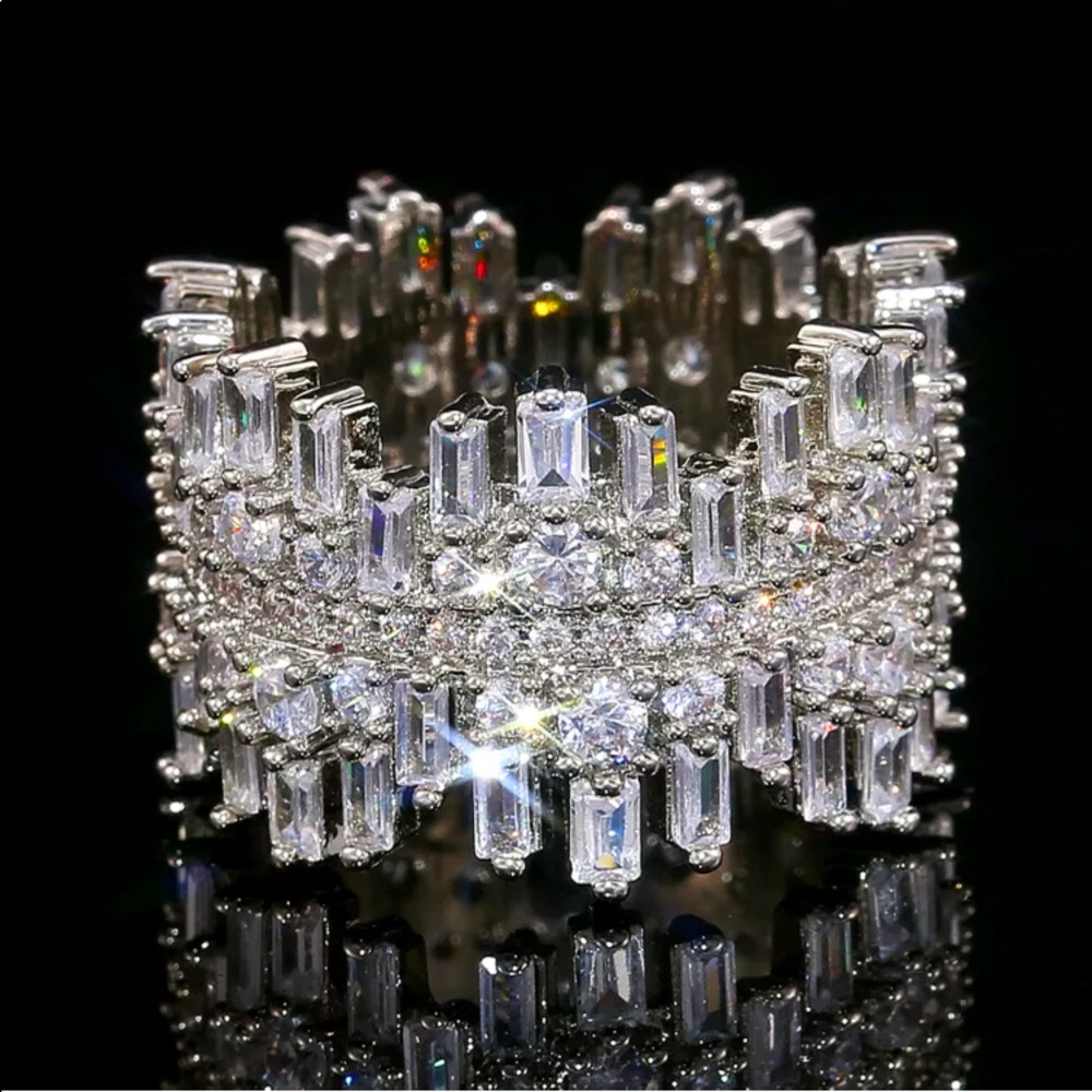 NEW White Sapphire 925 Wedding Band Ring - Picture 3 of 5